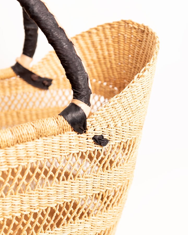 Juliana hand-woven Bolgatanga U-shopper basket — colourful ethical African artisan basket, Ghana