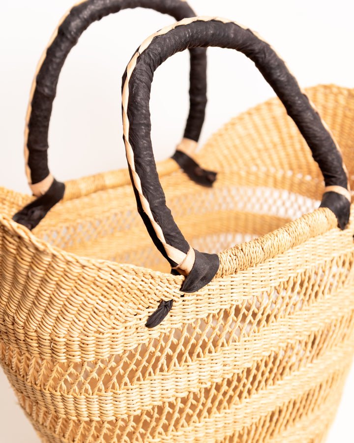 Juliana hand-woven Bolgatanga U-shopper basket — colourful ethical African artisan basket, Ghana