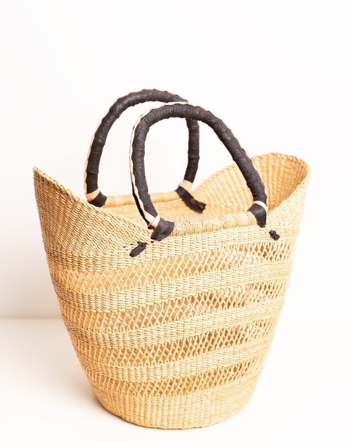 Juliana hand-woven Bolgatanga U-shopper basket — colourful ethical African artisan basket, Ghana