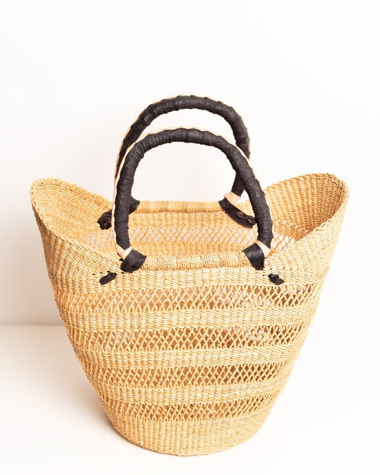 Juliana hand-woven Bolgatanga U-shopper basket — colourful ethical African artisan basket, Ghana