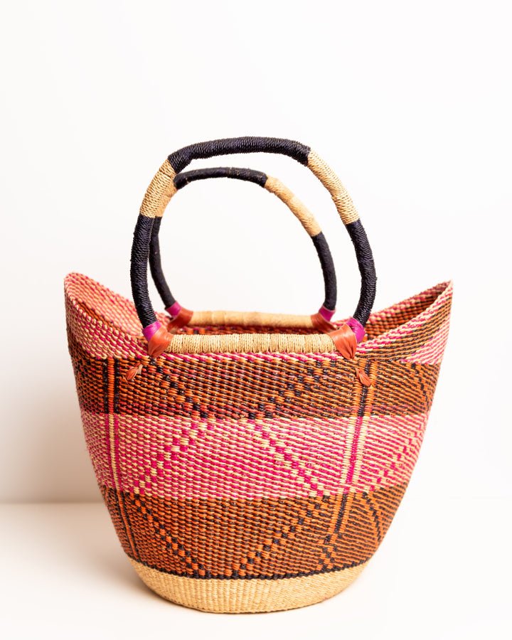 Juliana hand-woven Bolgatanga U-shopper basket — colourful ethical African artisan basket, Ghana