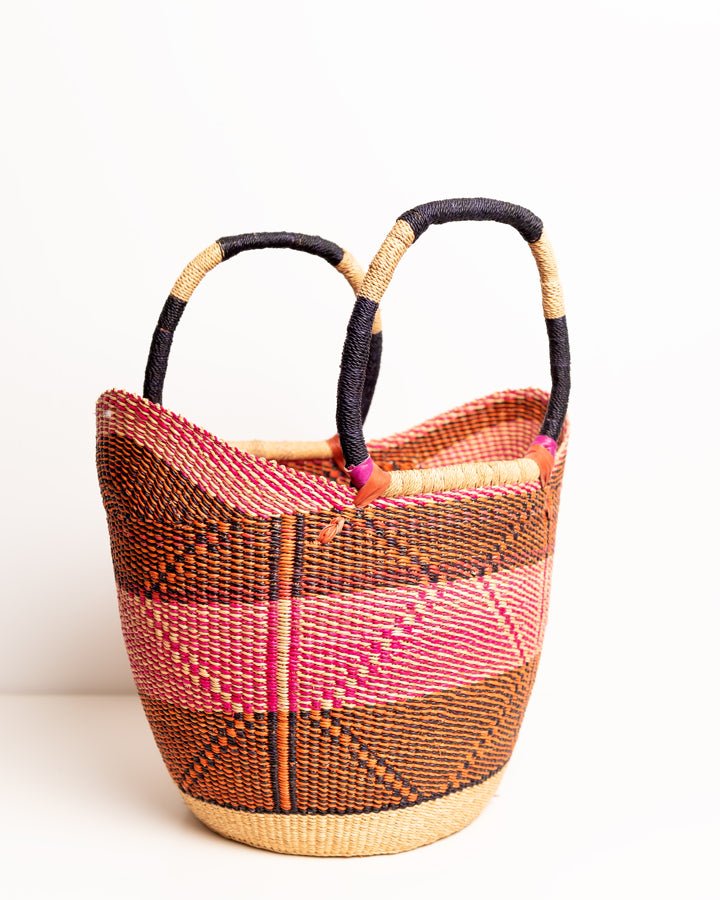 Juliana hand-woven Bolgatanga U-shopper basket — colourful ethical African artisan basket, Ghana