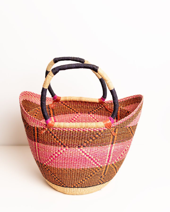 Juliana hand-woven Bolgatanga U-shopper basket — colourful ethical African artisan basket, Ghana