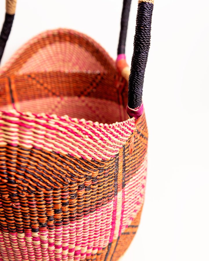 Juliana hand-woven Bolgatanga U-shopper basket — colourful ethical African artisan basket, Ghana