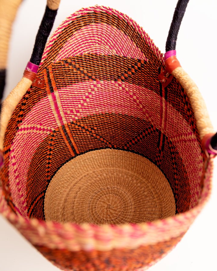 Juliana hand-woven Bolgatanga U-shopper basket — colourful ethical African artisan basket, Ghana
