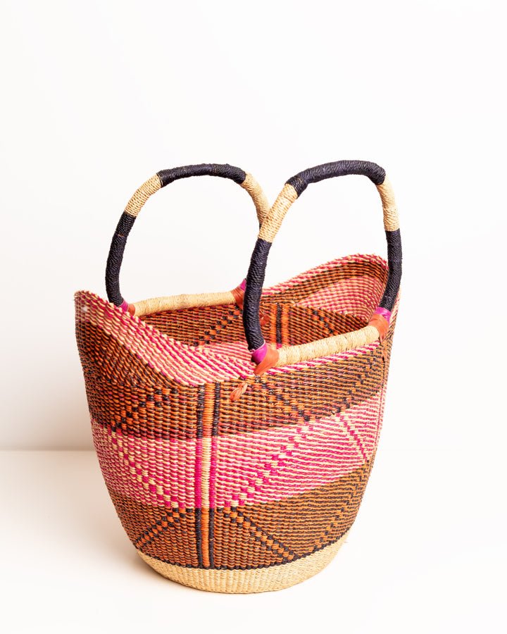 Juliana hand-woven Bolgatanga U-shopper basket — colourful ethical African artisan basket, Ghana