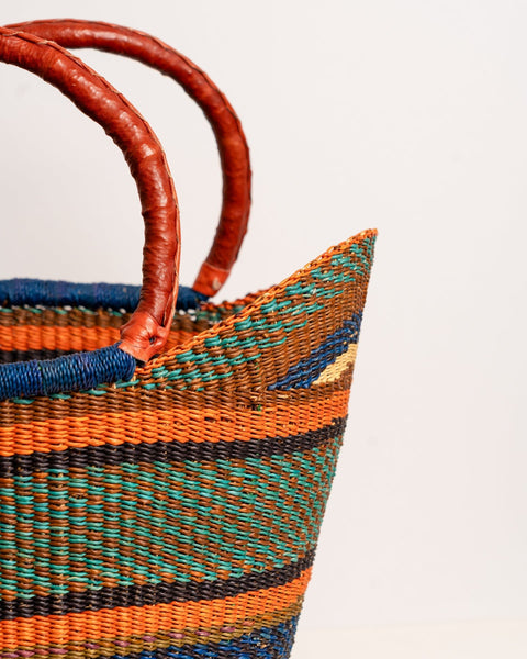 Juliana U - Shopper Bolga Basket – Handwoven African Market Basket with Leather Handles - Nathez out of Africa
