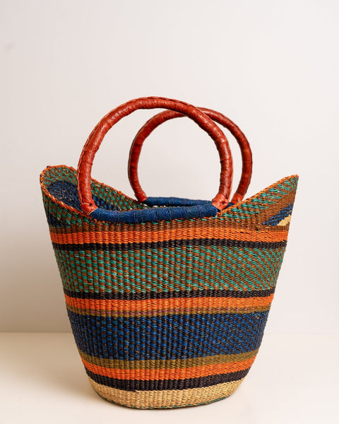 Juliana U - Shopper Bolga Basket – Handwoven African Market Basket with Leather Handles - Nathez out of Africa
