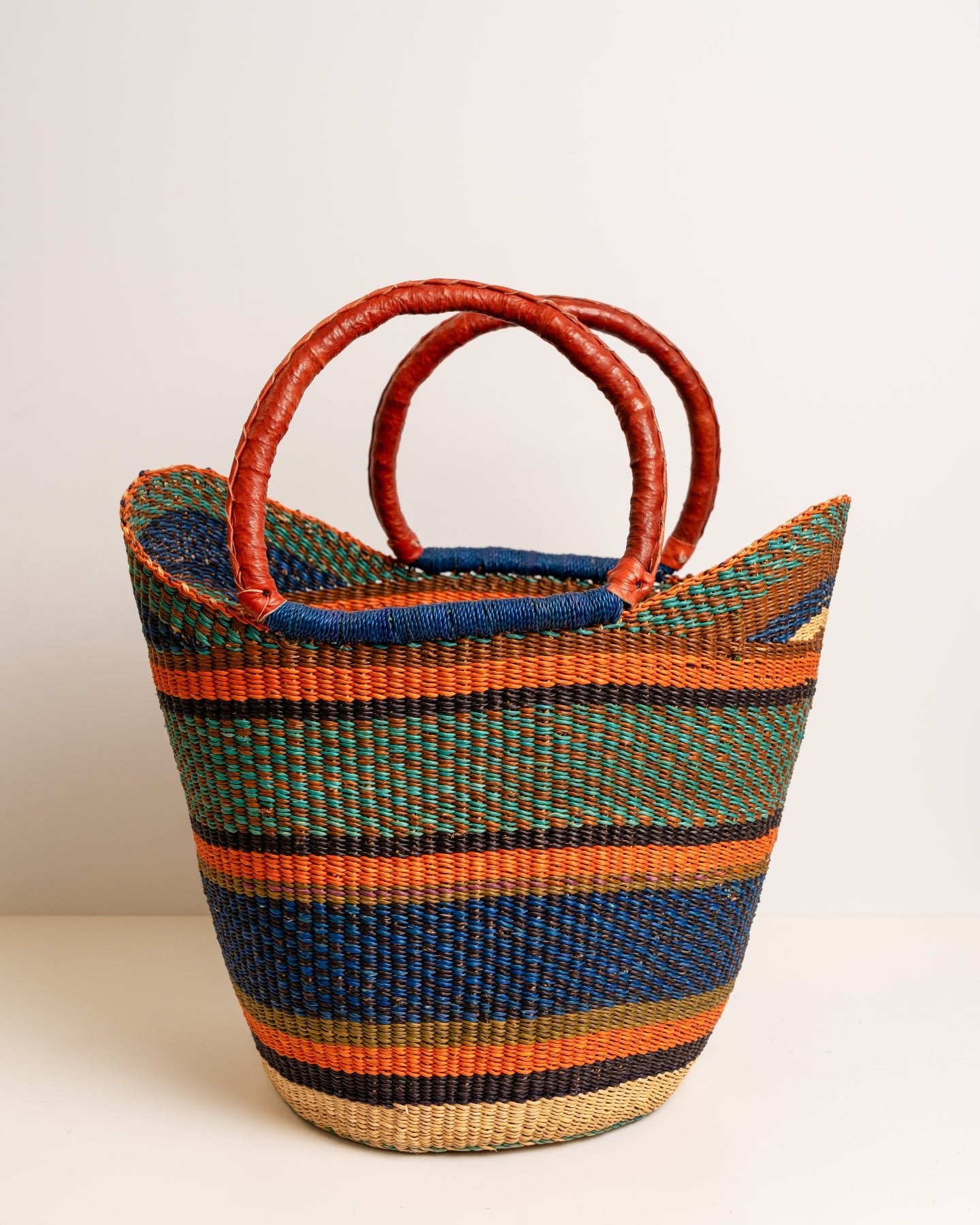 Juliana U - Shopper Bolga Basket – Handwoven African Market Basket with Leather Handles - Nathez out of Africa