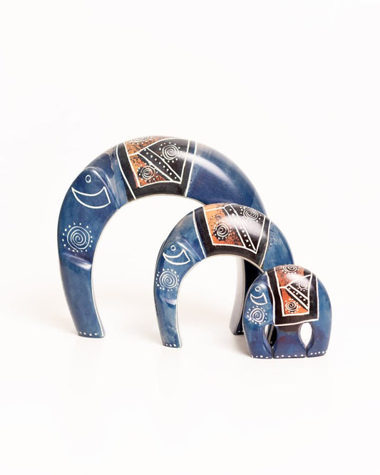 Hand-carved Kenyan soapstone elephant family sculpture — fair trade artisan home decor