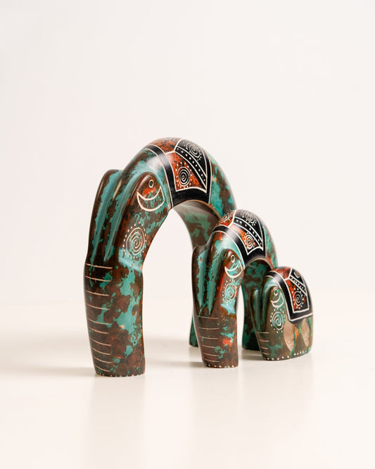 African soapstone elephant family green sculpture — Kenyan hand-carved artisan decor and gifting