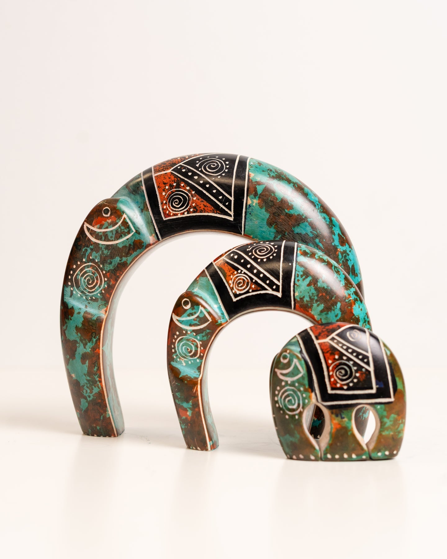 African soapstone elephant family green sculpture — Kenyan hand-carved artisan decor and gifting