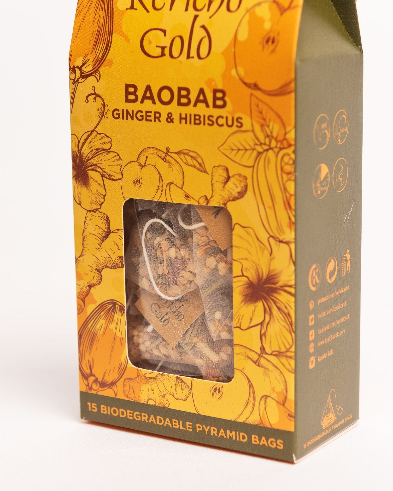 Kericho Gold Baobab Ginger and Hibiscus herbal tea 15 bags — premium Kenyan blend