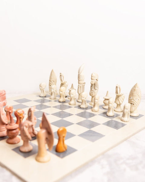 Nathez Hand - Carved Soapstone Maasai - Inspired Chessboard - Nathez out of Africa