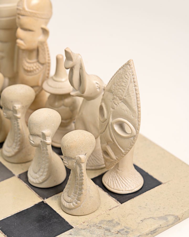 Nathez Hand - Carved Soapstone Maasai - Inspired Chessboard - Nathez out of Africa