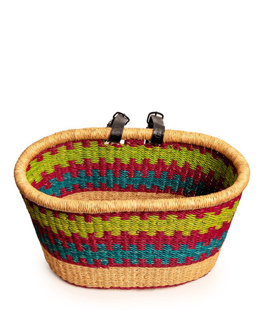 Nathez hand-woven Bolgatanga bicycle basket — eco-friendly African artisan craft from Ghana