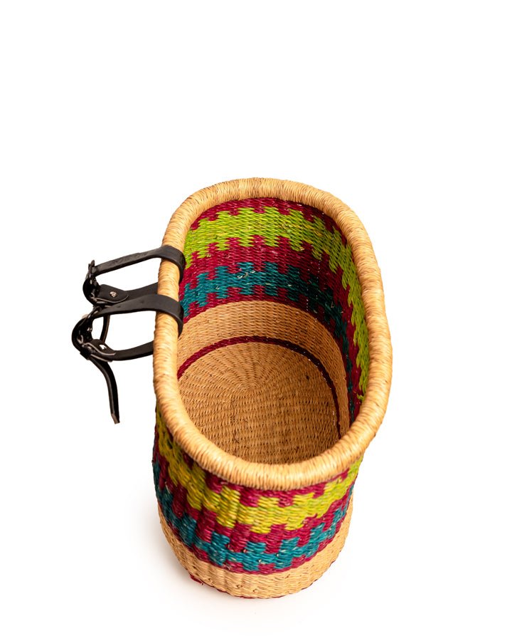 Nathez hand-woven Bolgatanga bicycle basket — eco-friendly African artisan craft from Ghana