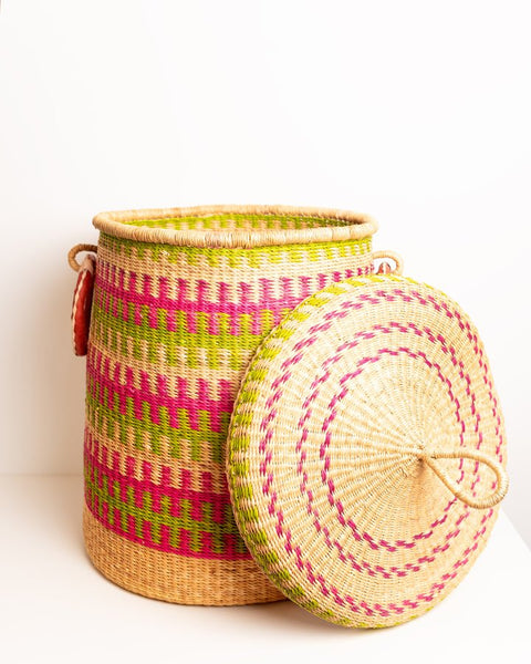 Nathez Hand - woven Laundry basket with Lid - Nathez out of Africa