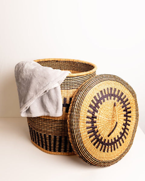 Nathez Hand - woven Laundry basket with Lid - Nathez out of Africa