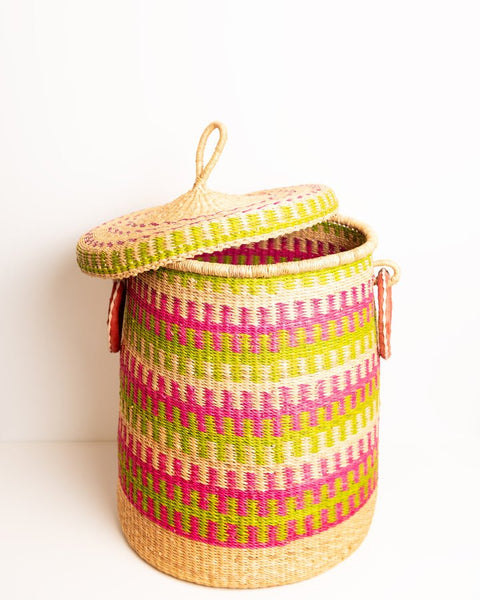 Nathez Hand - woven Laundry basket with Lid - Nathez out of Africa