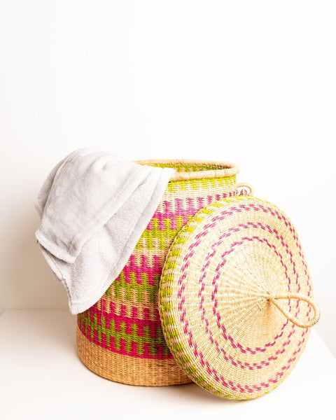 Nathez Hand - woven Laundry basket with Lid - Nathez out of Africa