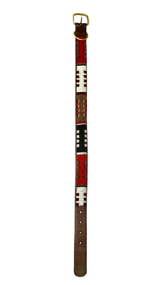 Nathez Masai hand-beaded leather dog collar — Kenyan artisan-crafted pet elegance