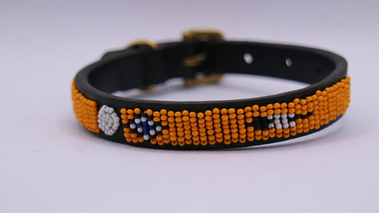 Nathez Masai hand-beaded leather dog collar — Kenyan artisan-crafted pet elegance