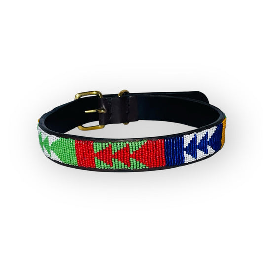 Nathez Masai hand-beaded leather dog collar — Kenyan artisan-crafted pet elegance