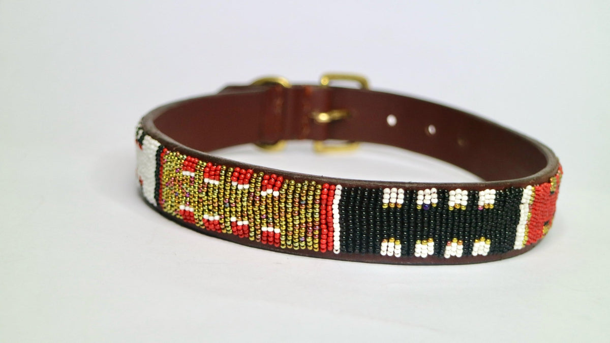 Nathez Masai hand-beaded leather dog collar — Kenyan artisan-crafted pet elegance