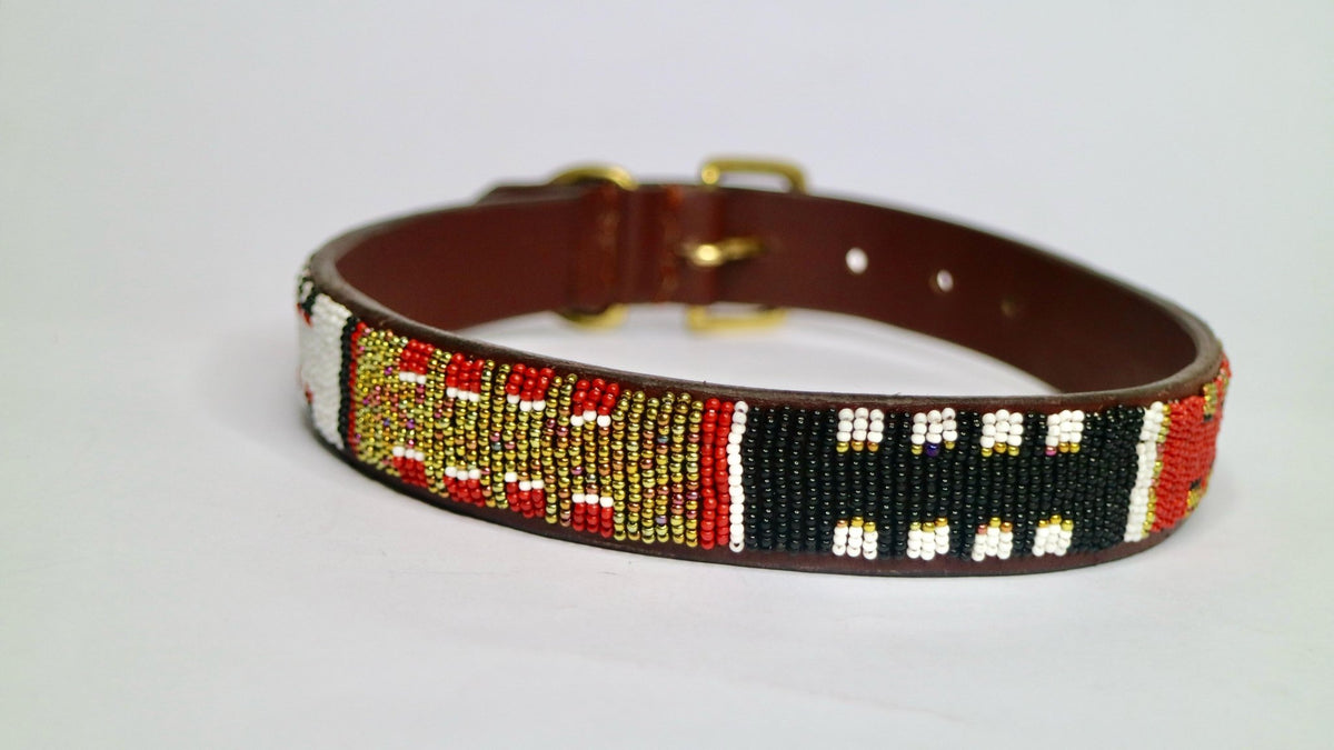 Nathez Masai hand-beaded leather dog collar — Kenyan artisan-crafted pet elegance