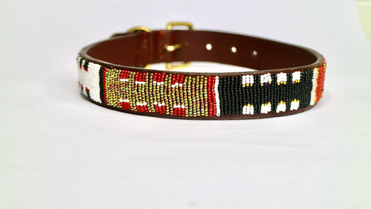 Nathez Masai hand-beaded leather dog collar — Kenyan artisan-crafted pet elegance