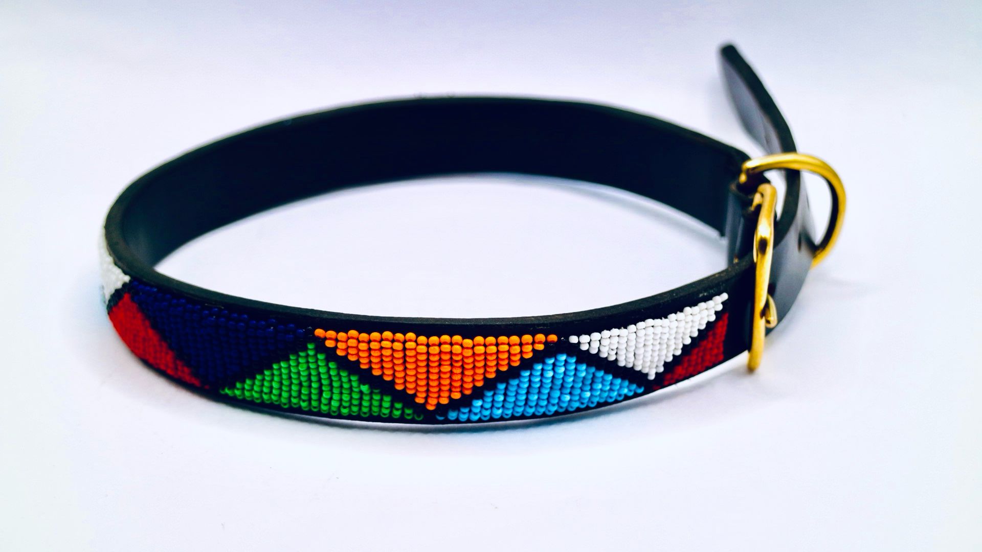 Nathez Masai hand-beaded leather dog collar — Kenyan artisan-crafted pet elegance
