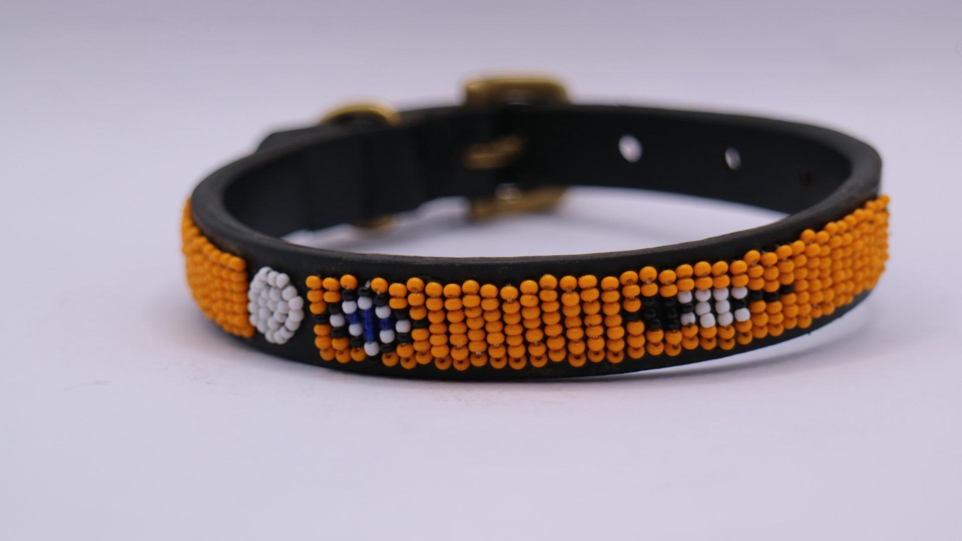 Nathez Masai hand-beaded leather dog collar — Kenyan artisan-crafted pet elegance
