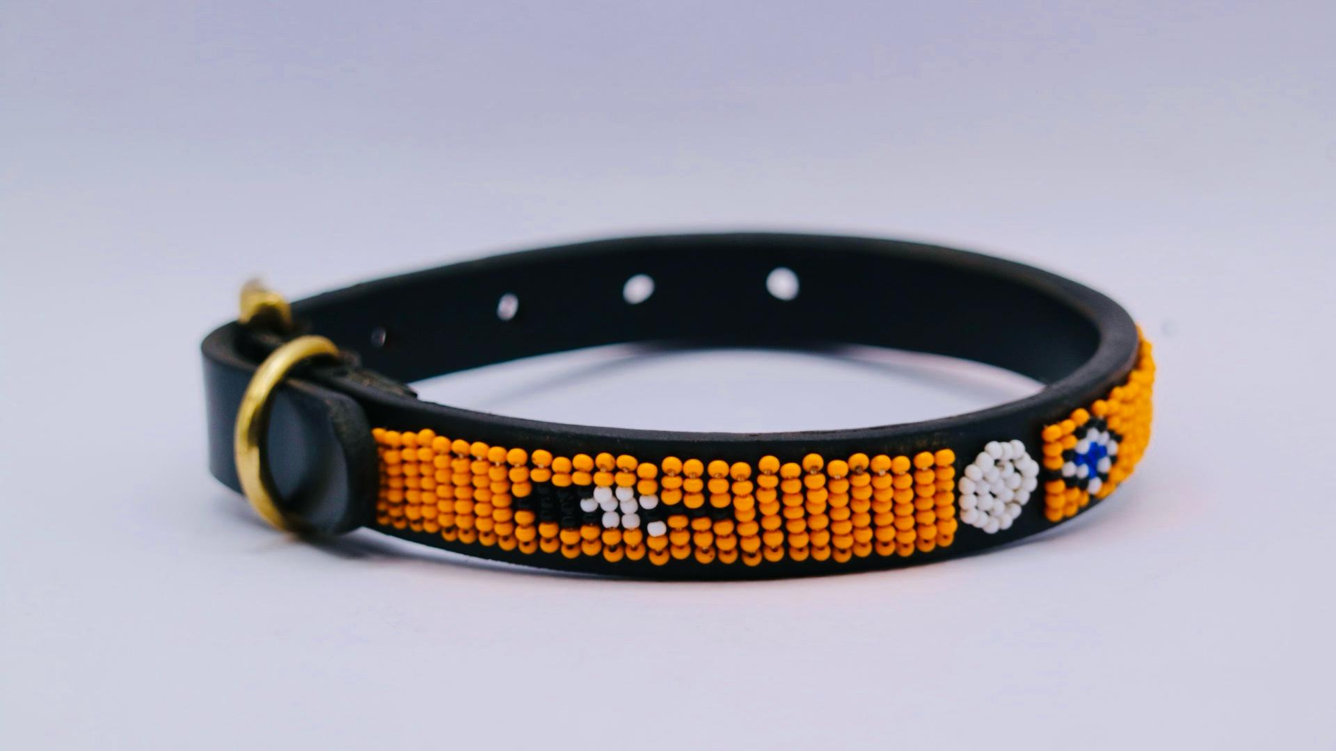 Nathez Masai hand-beaded leather dog collar — Kenyan artisan-crafted pet elegance