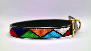Nathez Masai hand-beaded leather dog collar — Kenyan artisan-crafted pet elegance