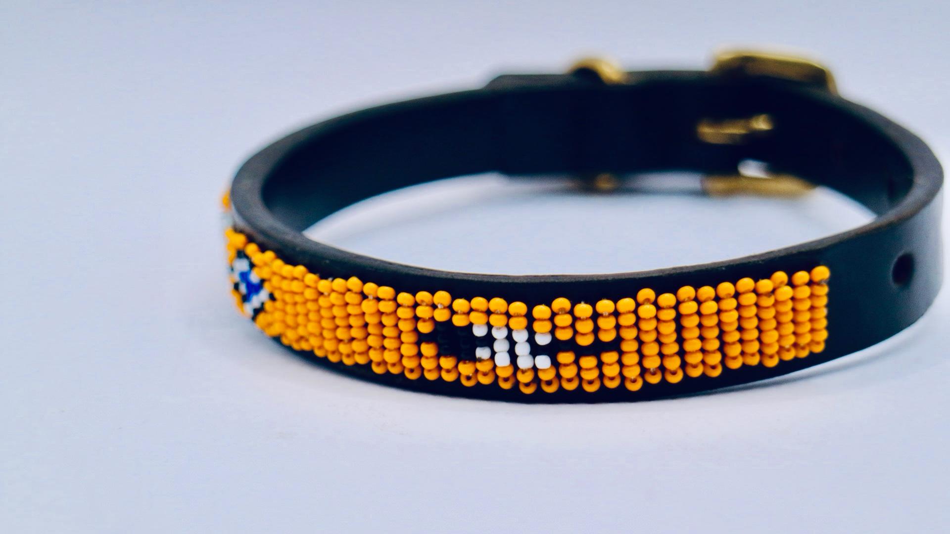 Nathez Masai hand-beaded leather dog collar — Kenyan artisan-crafted pet elegance
