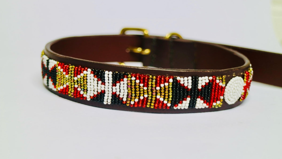 Nathez Masai hand-beaded leather dog collar — Kenyan artisan-crafted pet elegance
