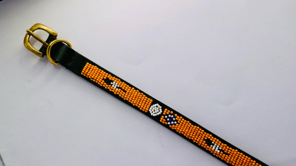 Nathez Masai hand-beaded leather dog collar — Kenyan artisan-crafted pet elegance
