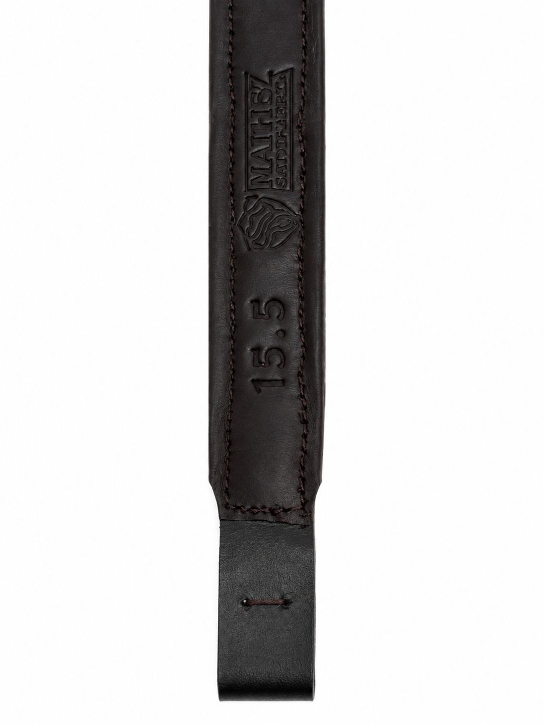 Back view of handmade leather horse browband with stamped leather detail and 15.5 inch sizing