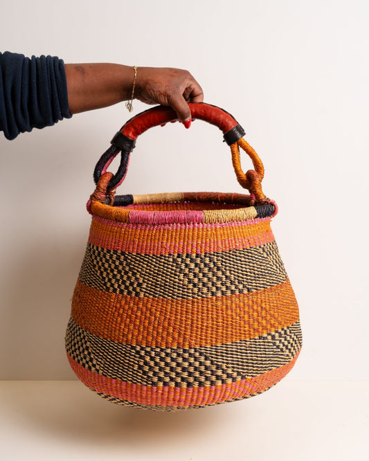 Ahoufe hand-woven Bolga pot basket — unique African artisan basket, ethically made Ghana