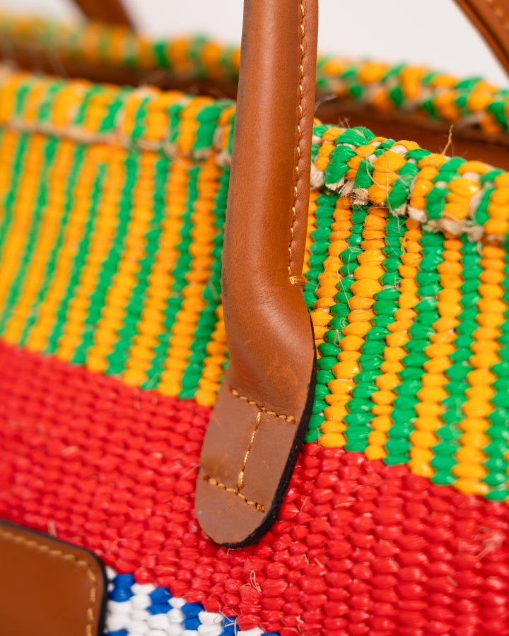 Neema handcrafted bag with strap — recycled plastic and leather sustainable African tote
