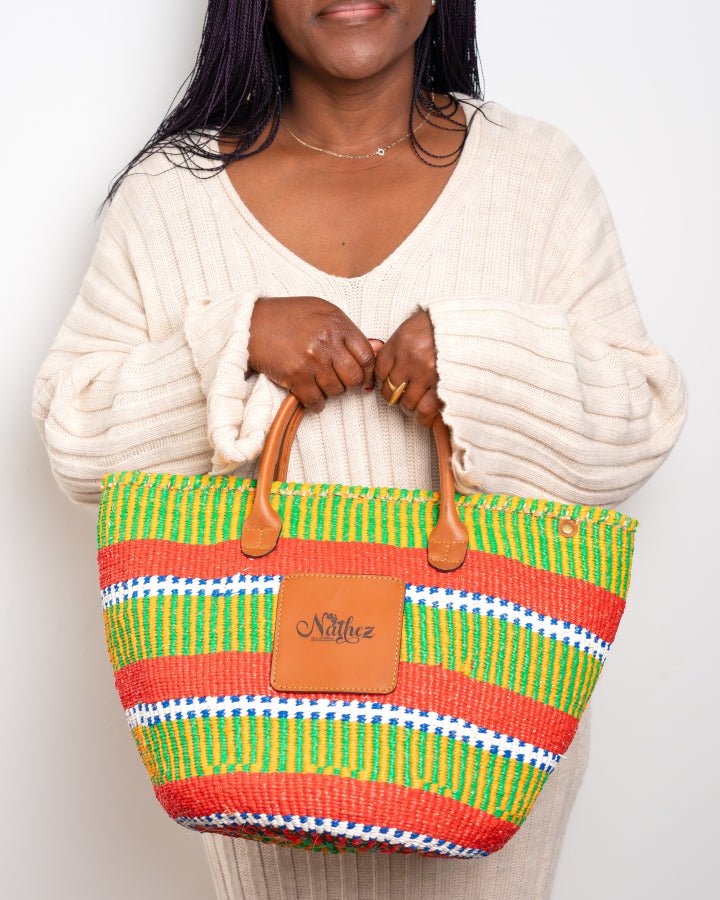 Neema handcrafted bag with strap — recycled plastic and leather sustainable African tote