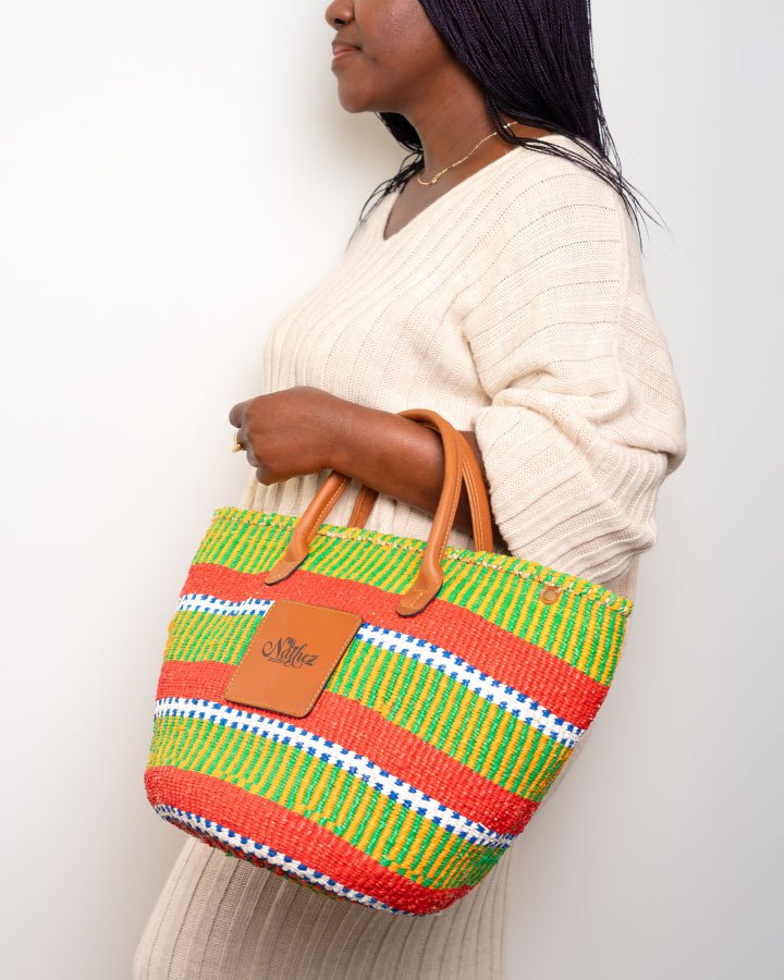 Neema handcrafted bag with strap — recycled plastic and leather sustainable African tote