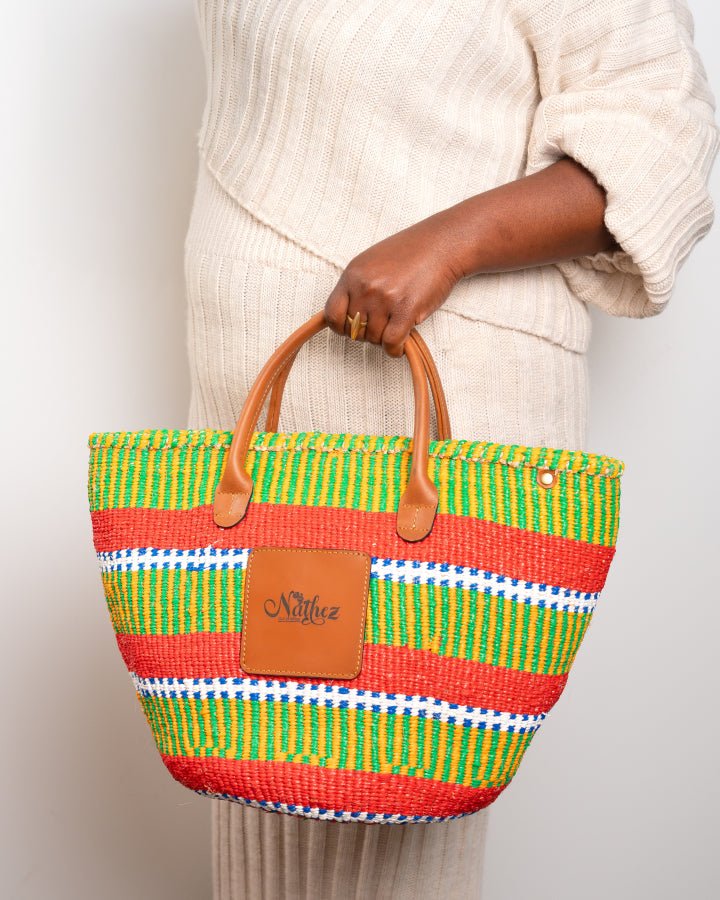 Neema handcrafted bag with strap — recycled plastic and leather sustainable African tote