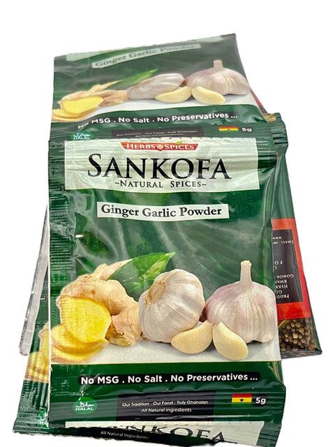 Sankofa Ginger Garlic Powder 5g (Strip of 12 Sachets 5g each) HALAL - Nathez out of Africa