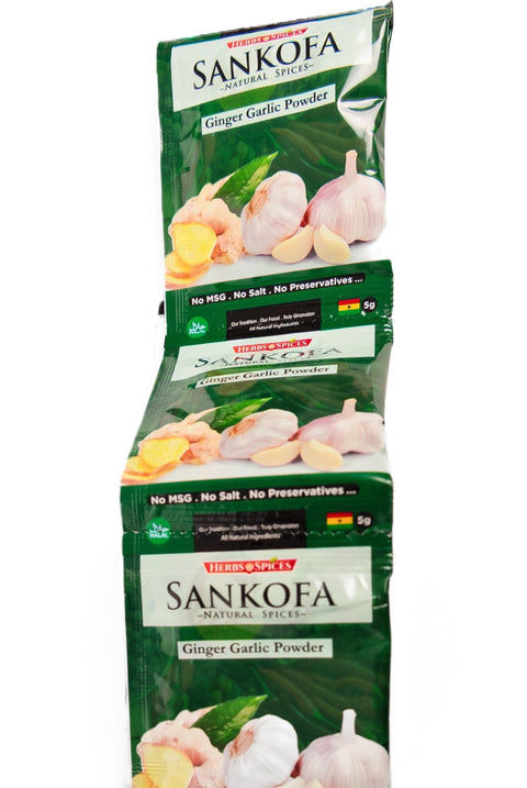 Sankofa Ginger Garlic Powder 5g (Strip of 12 Sachets 5g each) HALAL - Nathez out of Africa
