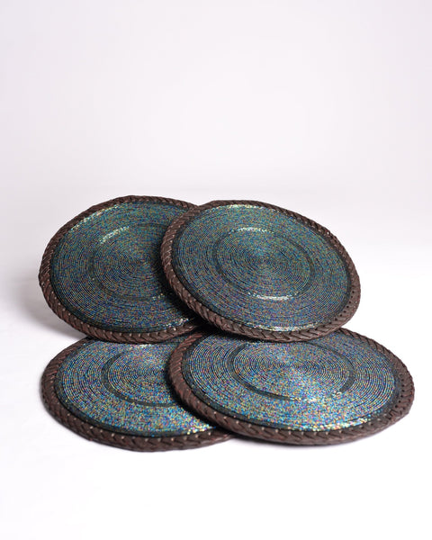 Set of 4 Hand-beaded Leather Back Table-mats - Nathez out of Africa