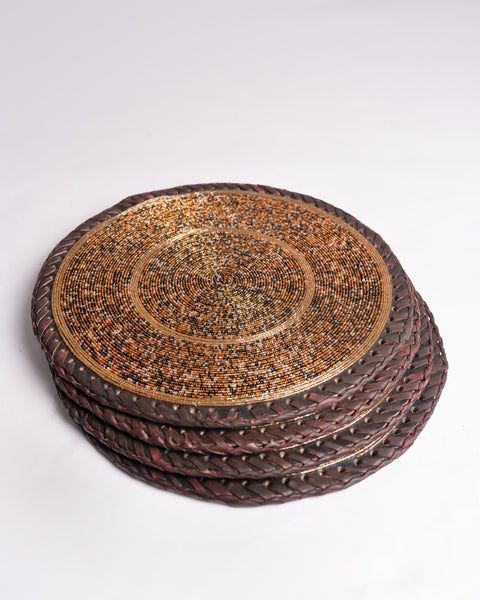 Set of 4 Hand-beaded Leather Back Table-mats - Nathez out of Africa