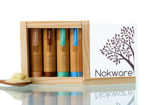 Nokware shea butter lip balm gift set 4 plant-based flavours — sustainable skincare gift box
