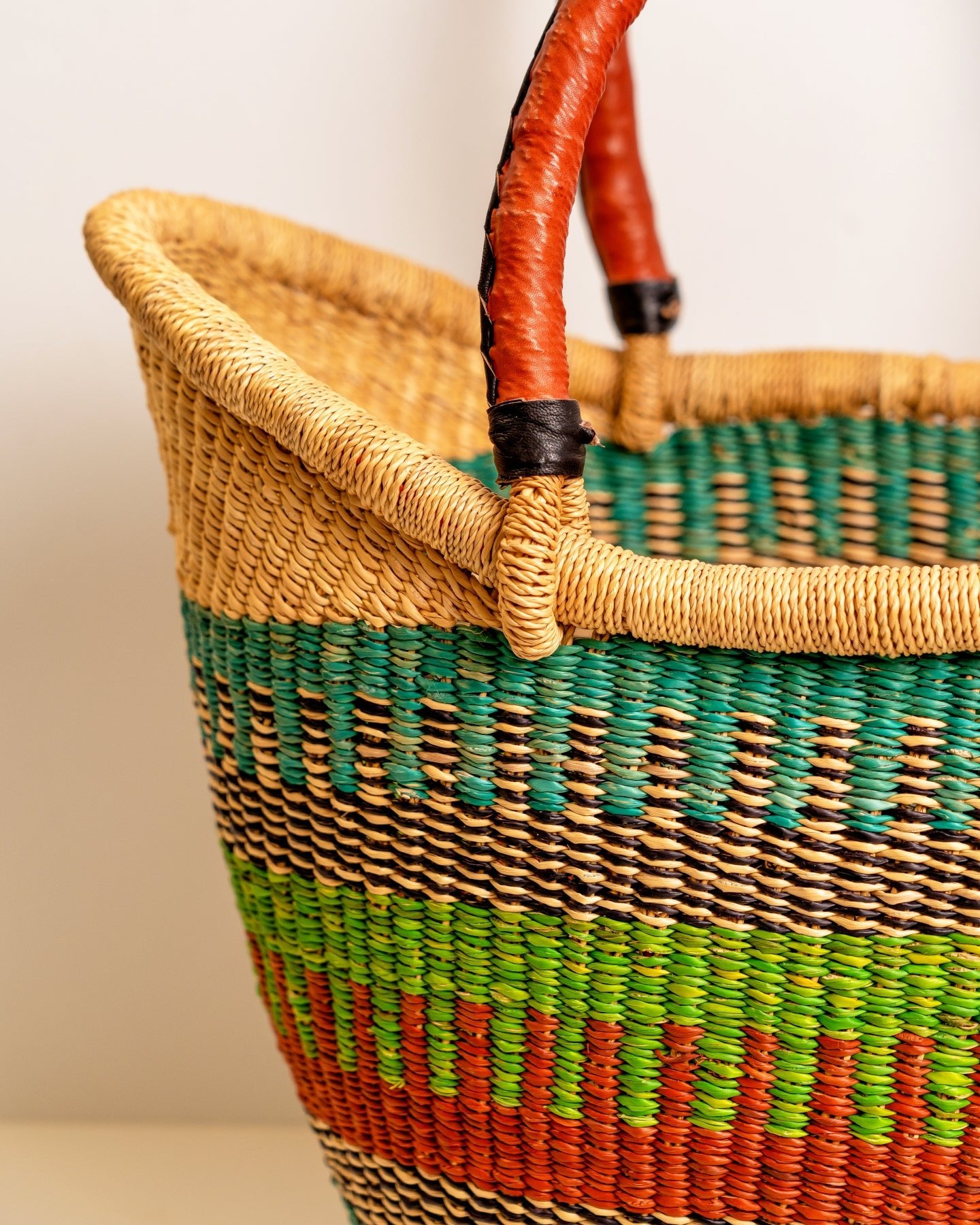 Yayra hand-woven Bolga basket — colourful ethical African artisan basket, ethically made Ghana
